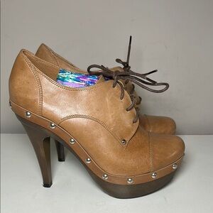 Black Rooster Brown Leather studded Women's Heeled Shoes